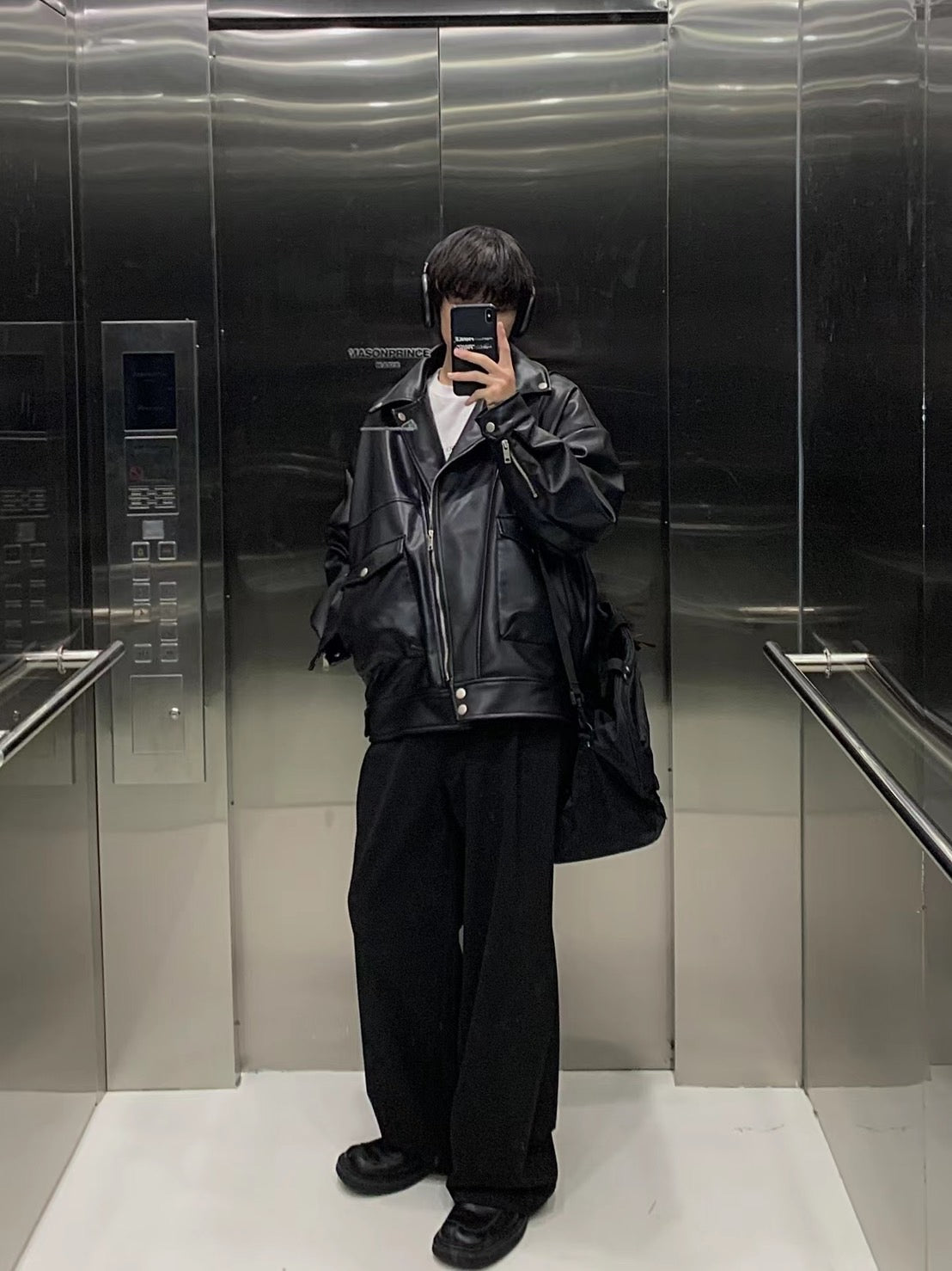 Oversized big pocket PU leather rider jacket PY1806