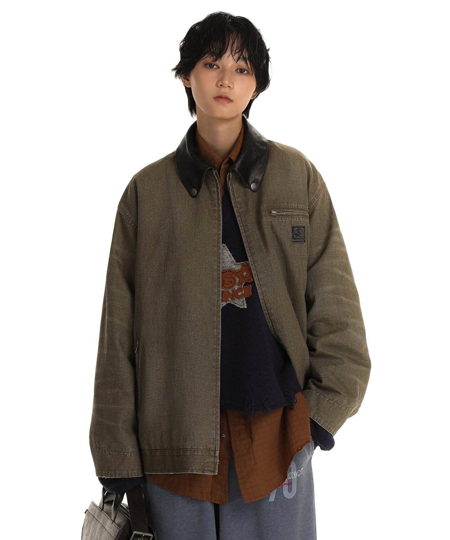 【SALE 50%OFF_特別価格適用※カートに入れるとセール価格が適用されます※】オーバーサイズ 襟レザー ミリタリージャケット WT4253【MASONPRINCE】