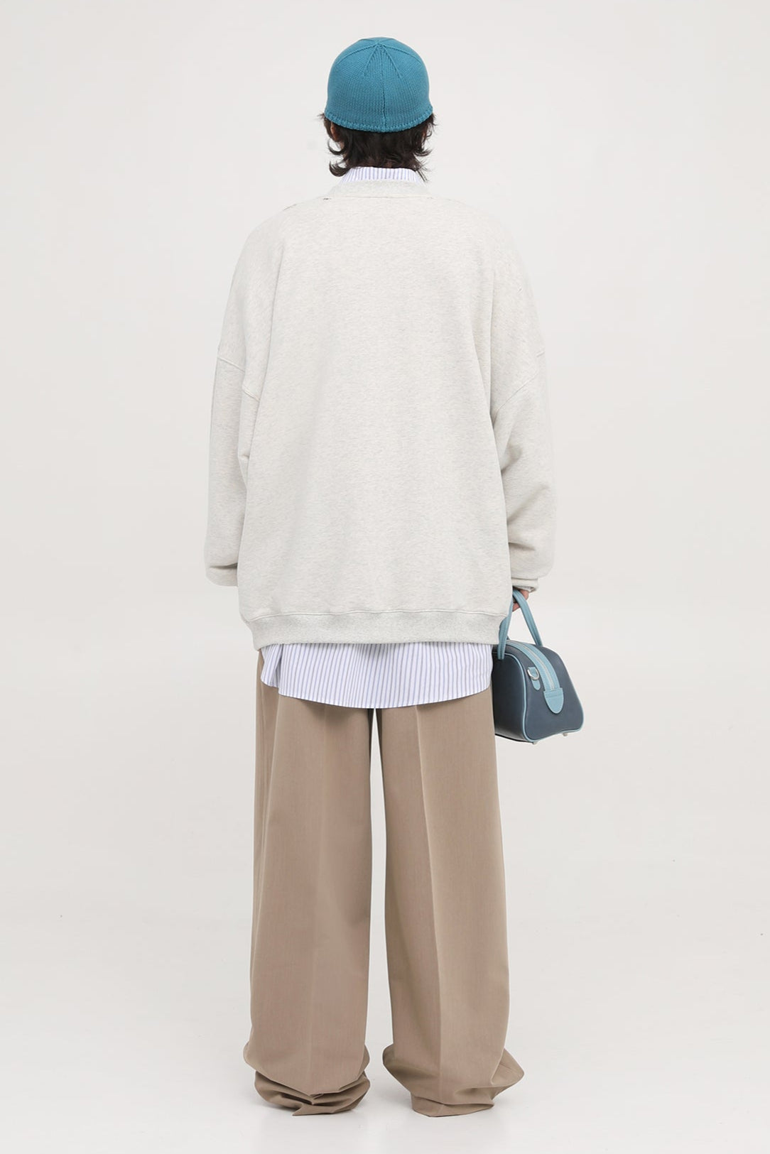 Oversized kangaroo pocket distressed sweatshirt WY6098