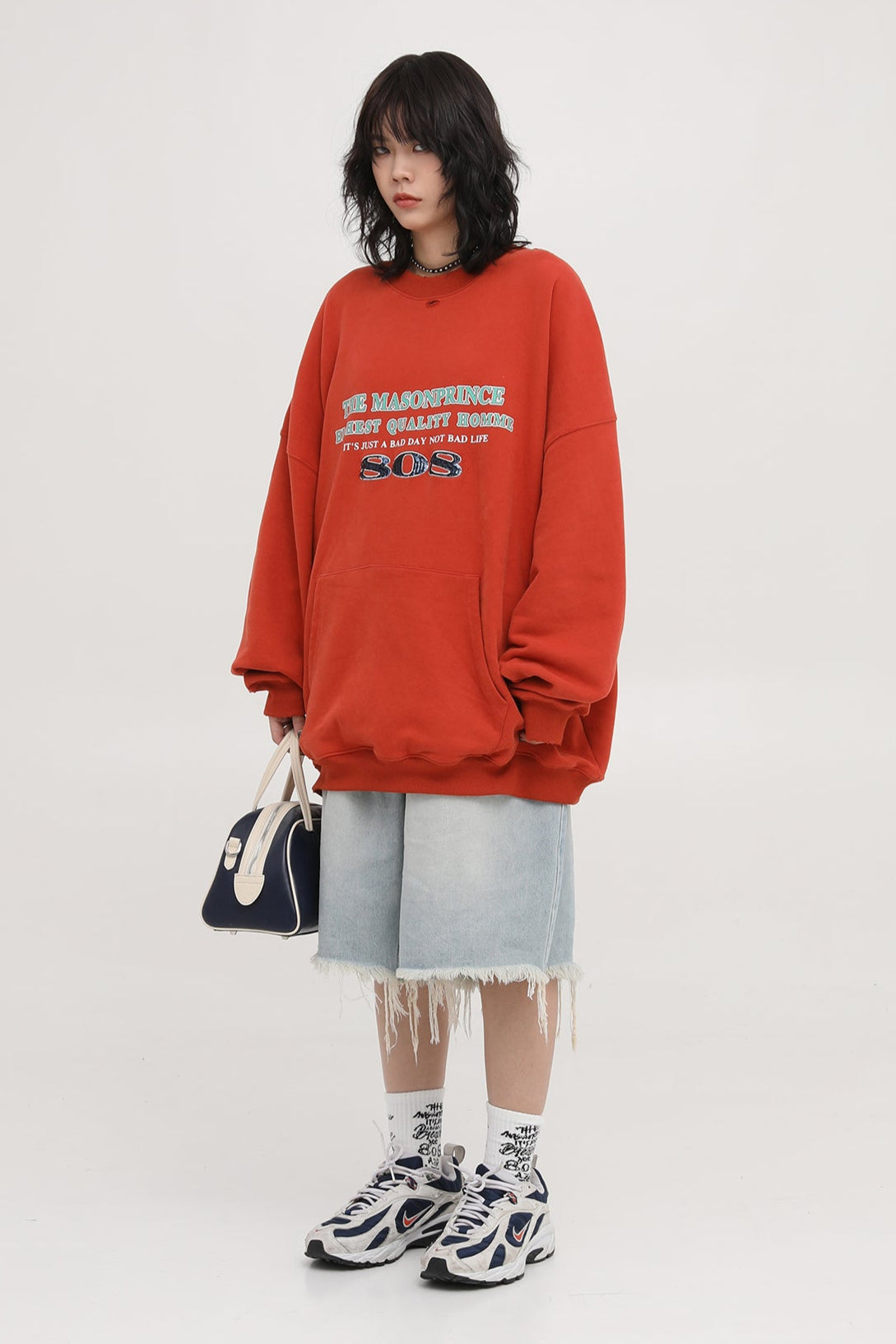 Oversized kangaroo pocket distressed sweatshirt WY6098