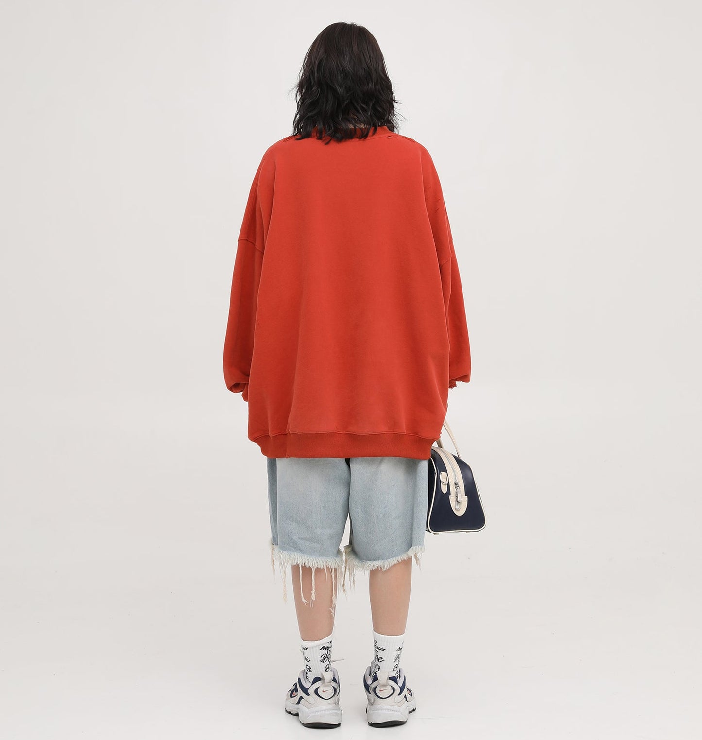 Oversized kangaroo pocket distressed sweatshirt WY6098