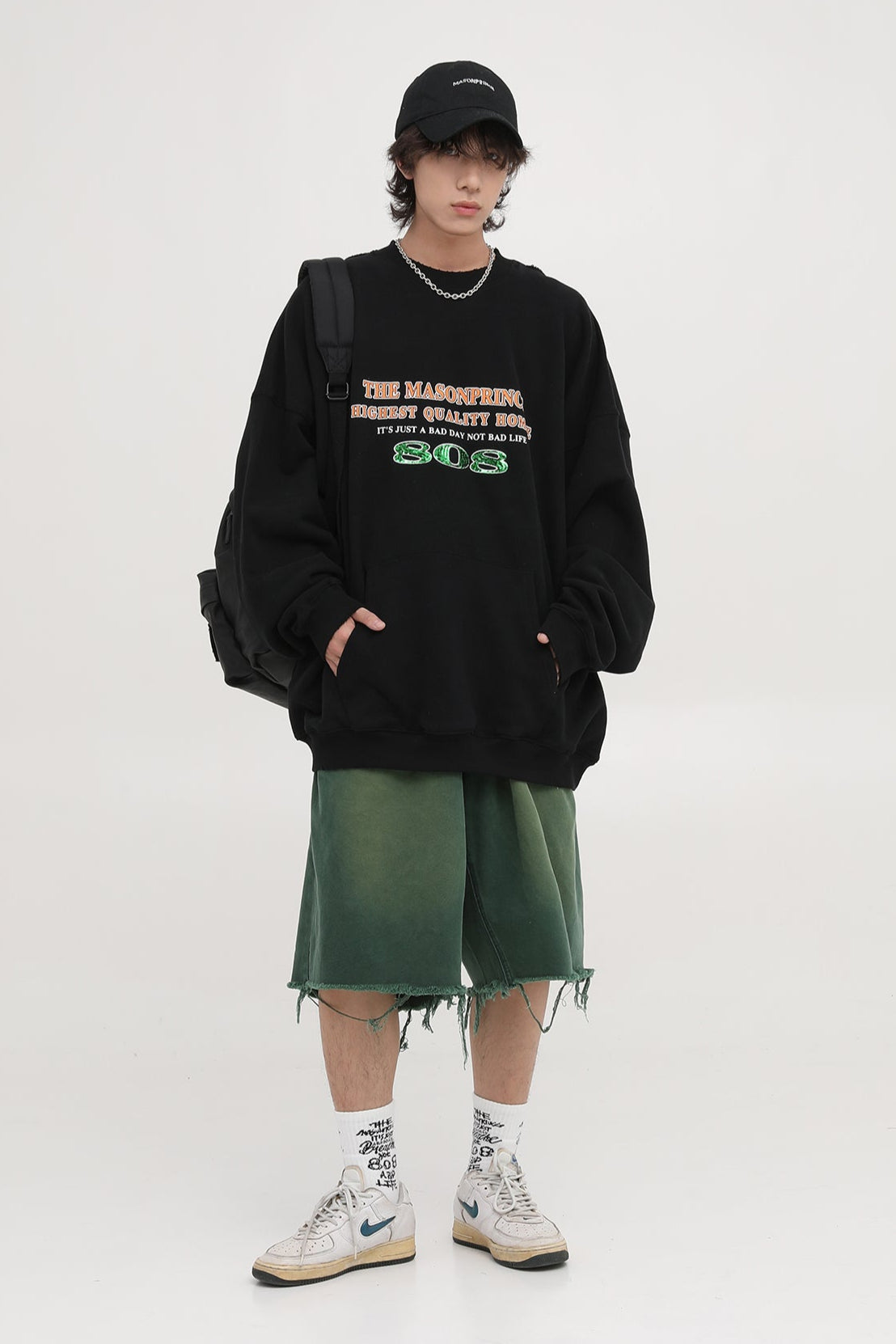 Oversized kangaroo pocket distressed sweatshirt WY6098