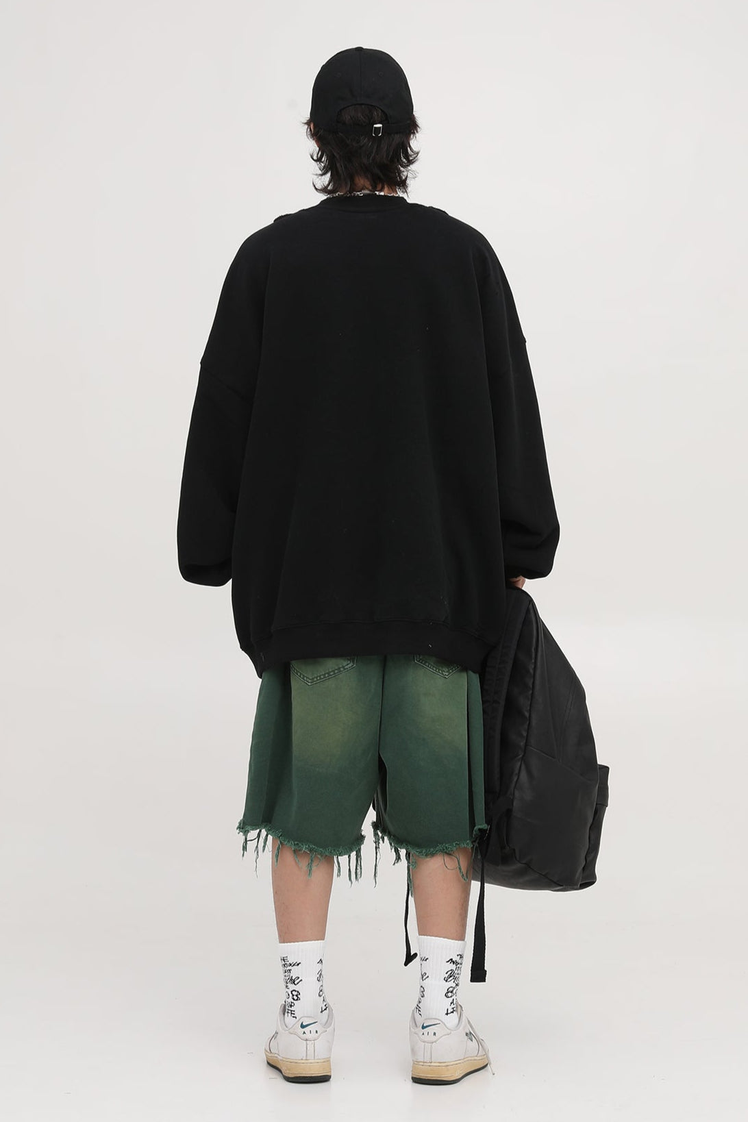 Oversized kangaroo pocket distressed sweatshirt WY6098