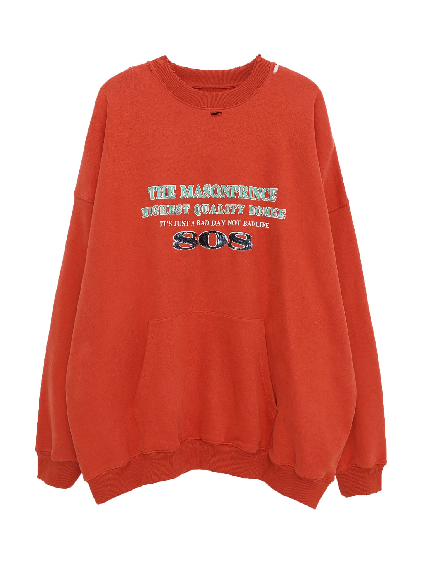 Oversized kangaroo pocket distressed sweatshirt WY6098