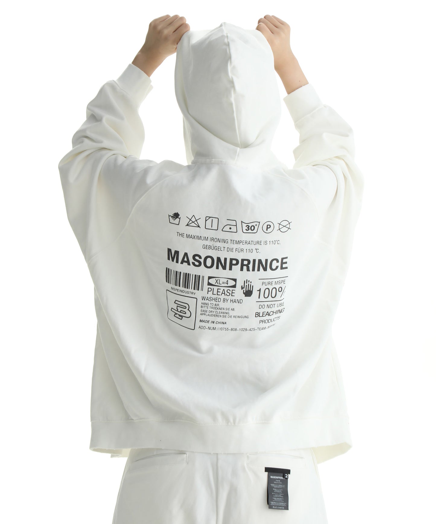 品質タグプリント ダブルZIPパーカー WY6216【MASONPRINCE × THE GOD PARTICLE】