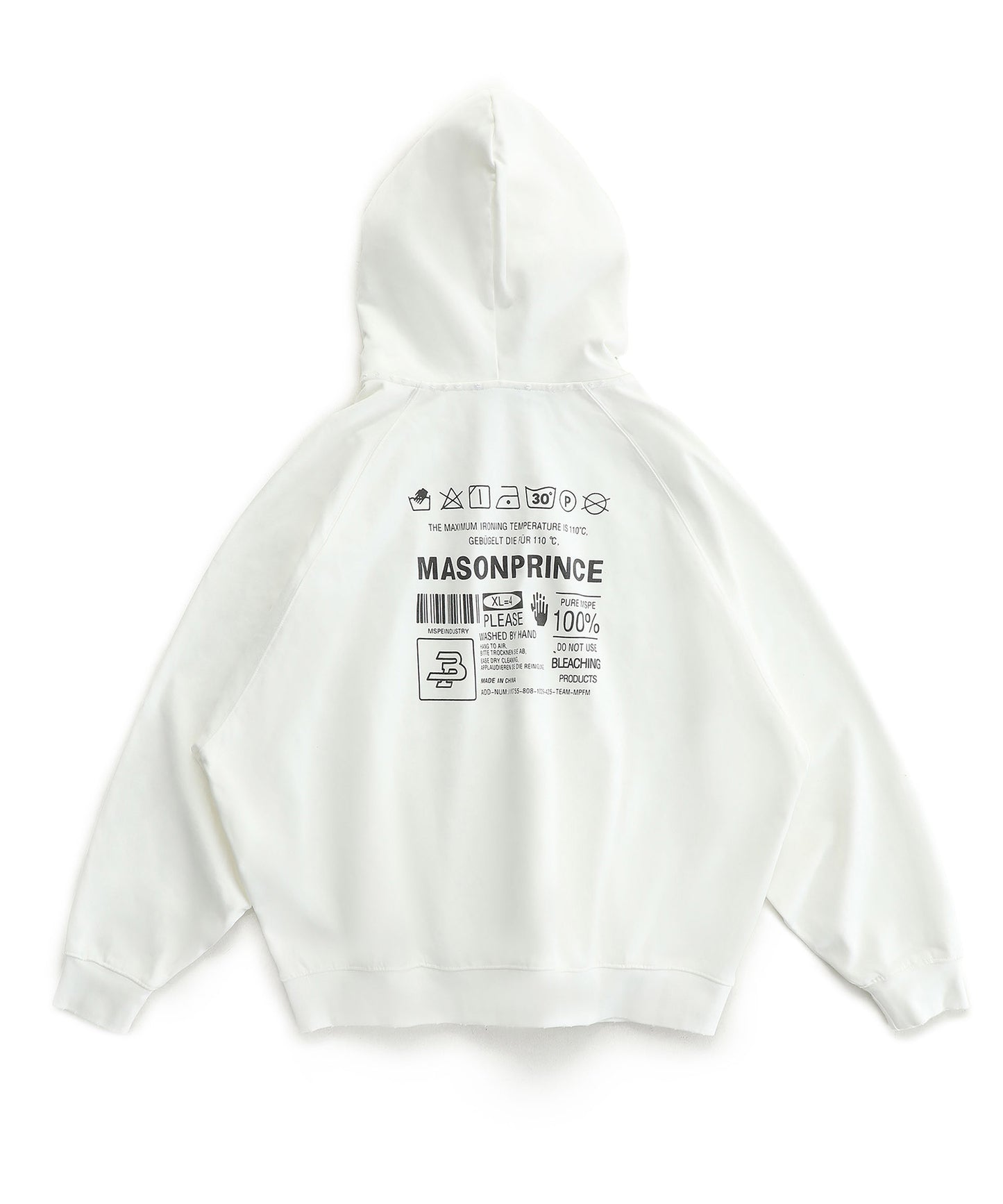 品質タグプリント ダブルZIPパーカー WY6216【MASONPRINCE × THE GOD PARTICLE】