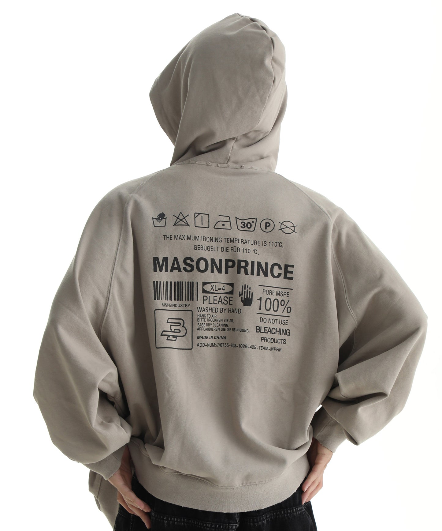 品質タグプリント ダブルZIPパーカー WY6216【MASONPRINCE × THE GOD PARTICLE】