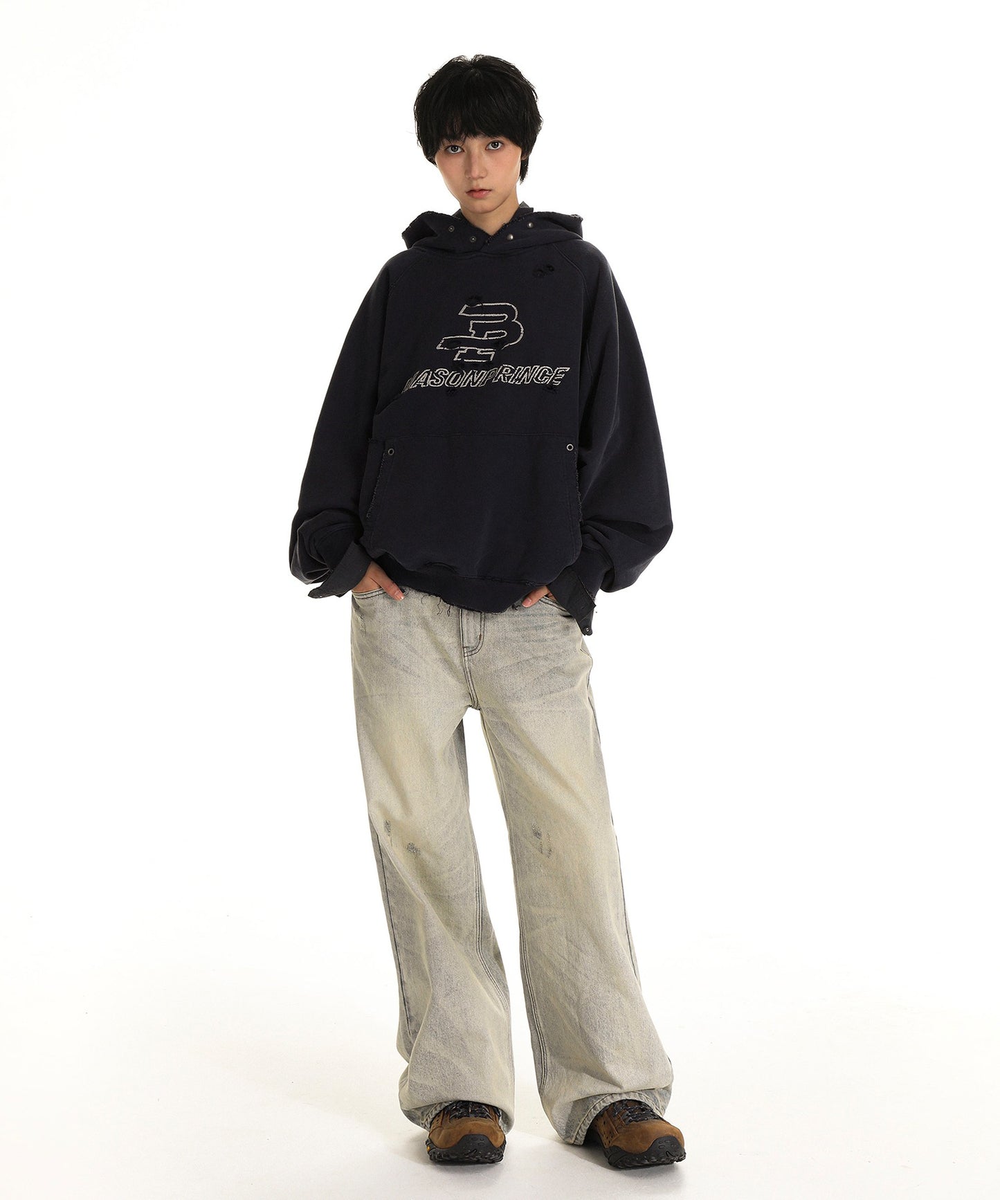 【SALE 50%OFF_特別価格適用※カートに入れるとセール価格が適用されます※】ダメージ加工 フロントロゴ パーカー WY6375【MASONPRINCE】