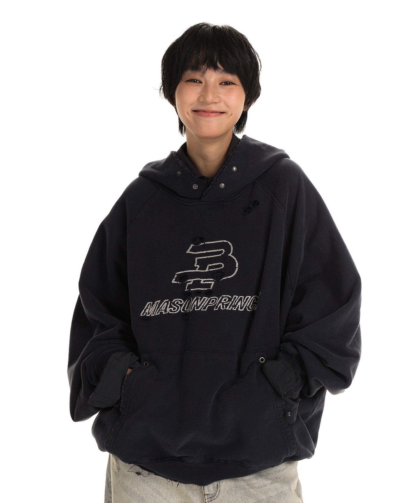 【SALE 50%OFF_特別価格適用※カートに入れるとセール価格が適用されます※】ダメージ加工 フロントロゴ パーカー WY6375【MASONPRINCE】