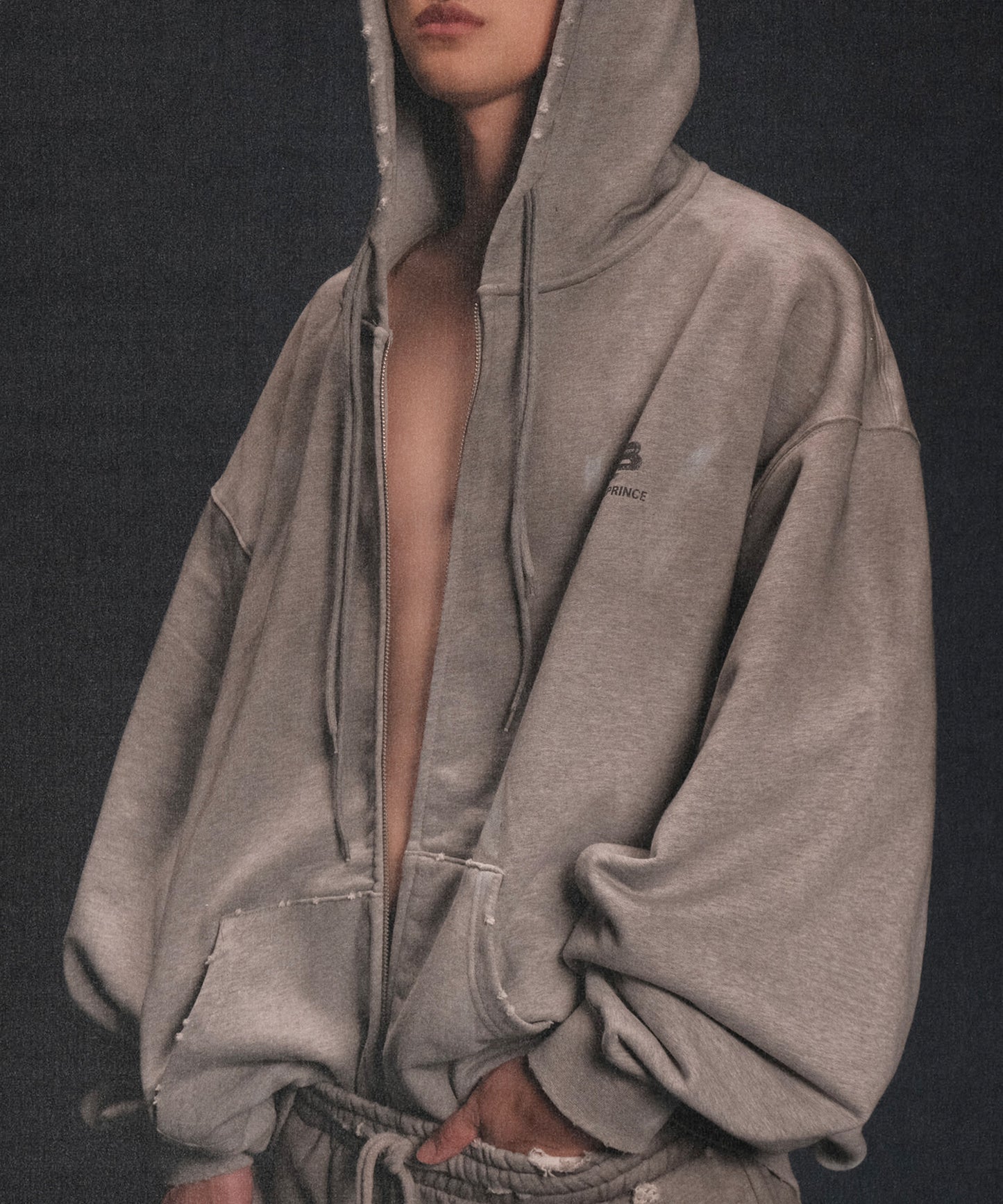 Oversized Painted Zip Hoodie WY6384