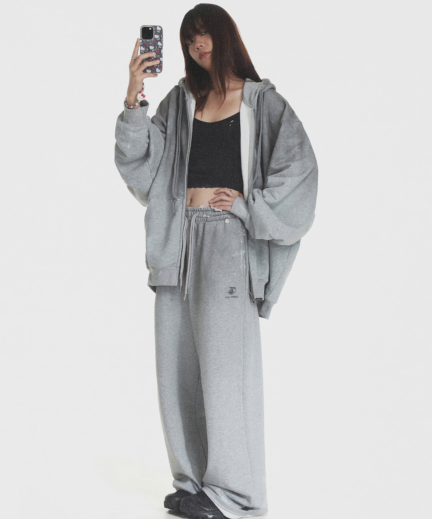 Oversized Painted Zip Hoodie WY6384