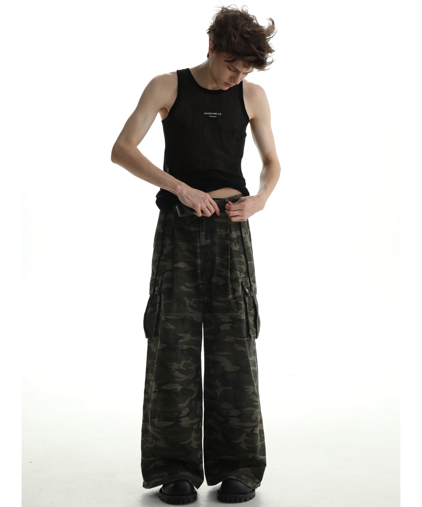 Wide silhouette camouflage military cargo pants XXK4206