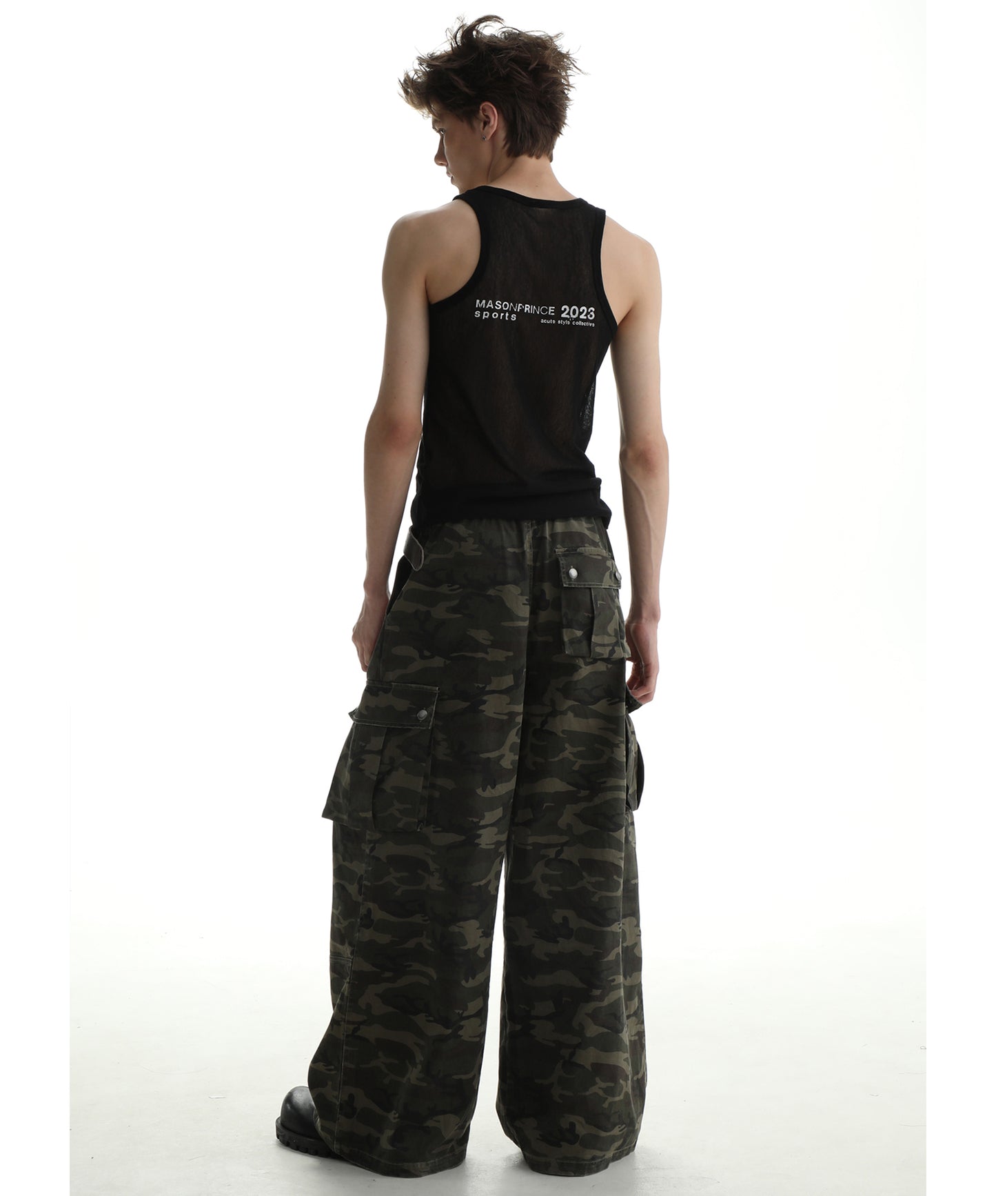 Wide silhouette camouflage military cargo pants XXK4206
