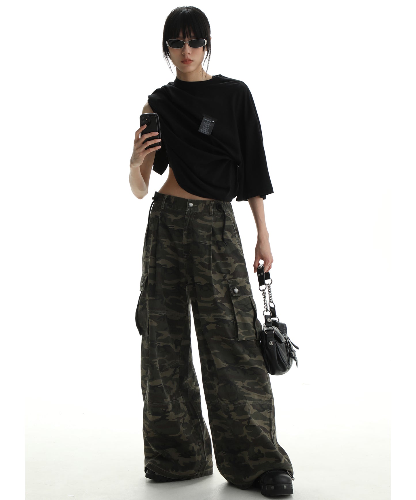 Wide silhouette camouflage military cargo pants XXK4206