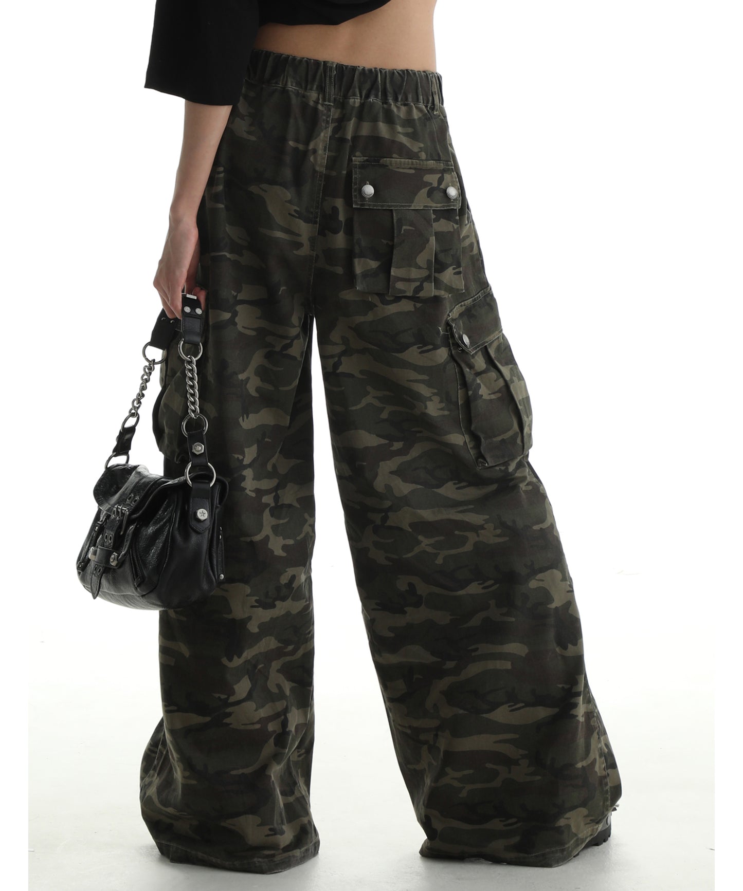 Wide silhouette camouflage military cargo pants XXK4206