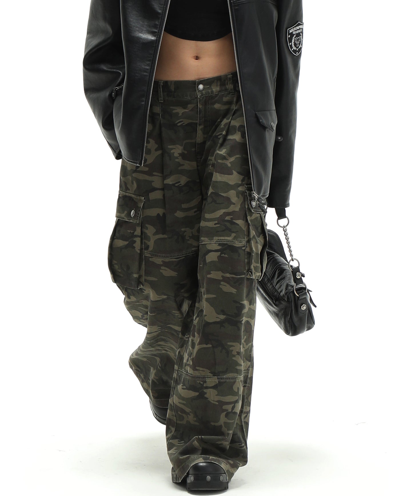 Wide silhouette camouflage military cargo pants XXK4206