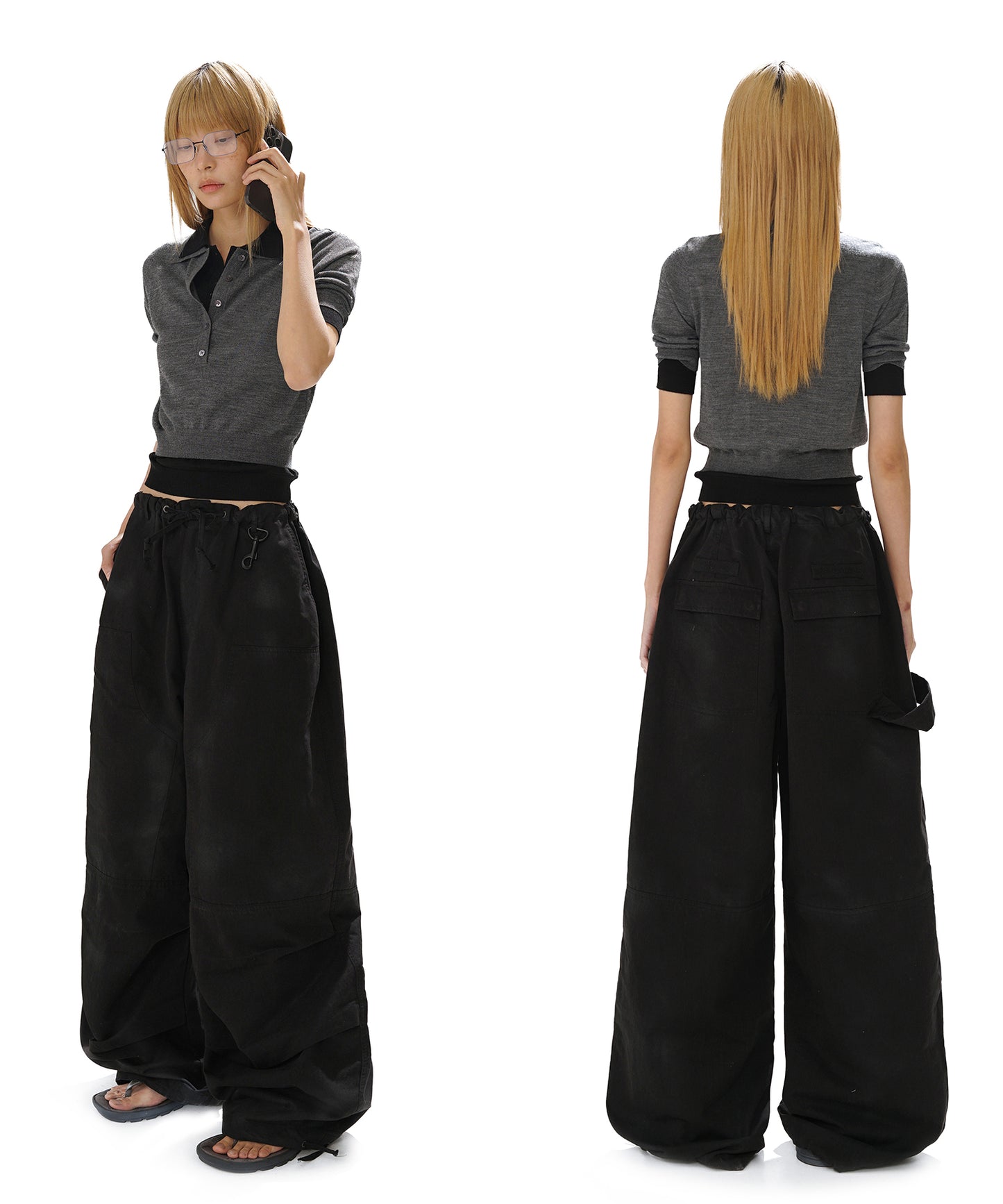 ワイドシルエット バックル付き パラシュートパンツ XXK4337【2025SS】