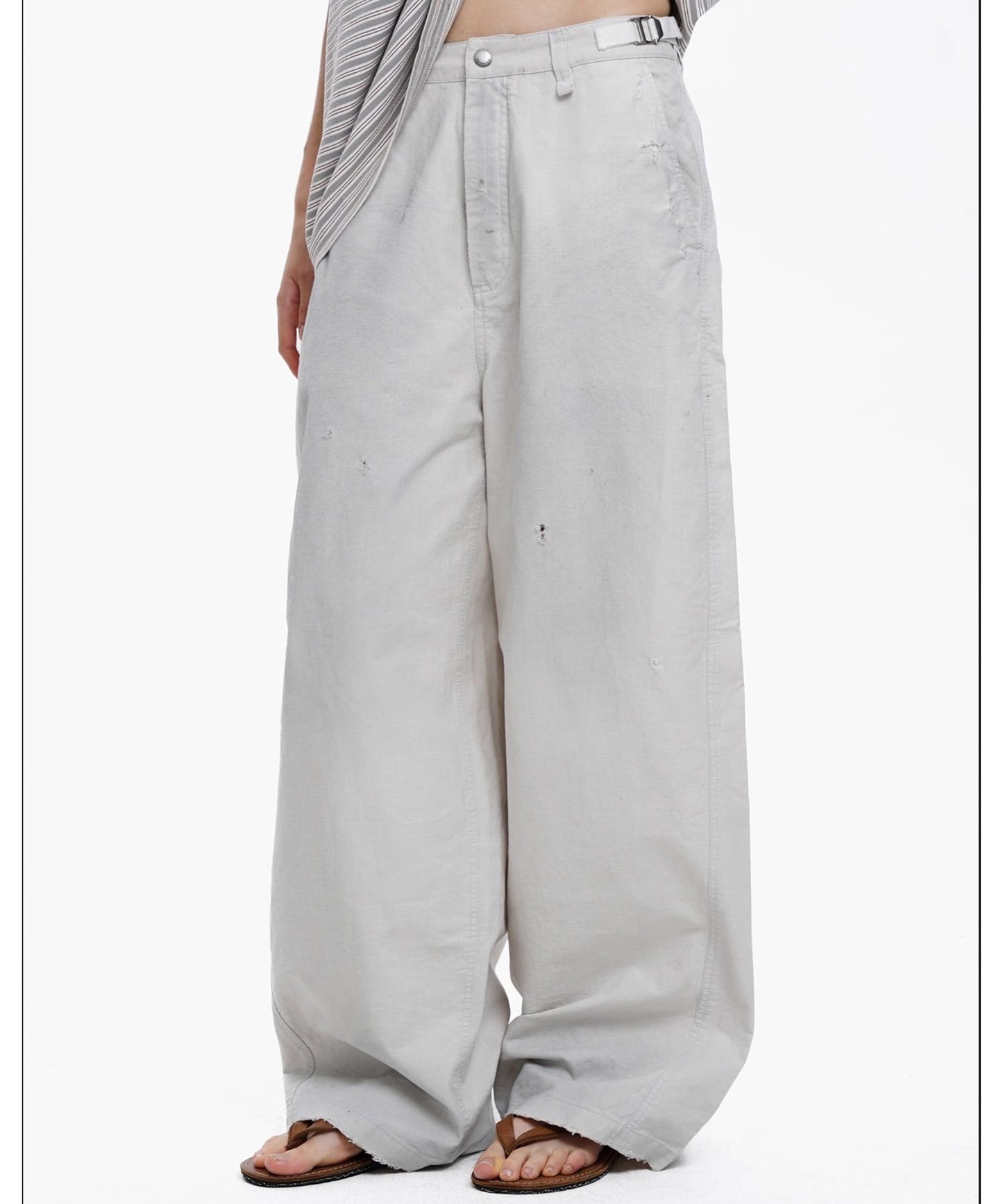 ルーズフィット サイドベルト スプレー加工 シミターパンツ XXK4340【MASONPRINCE】【2025SS】