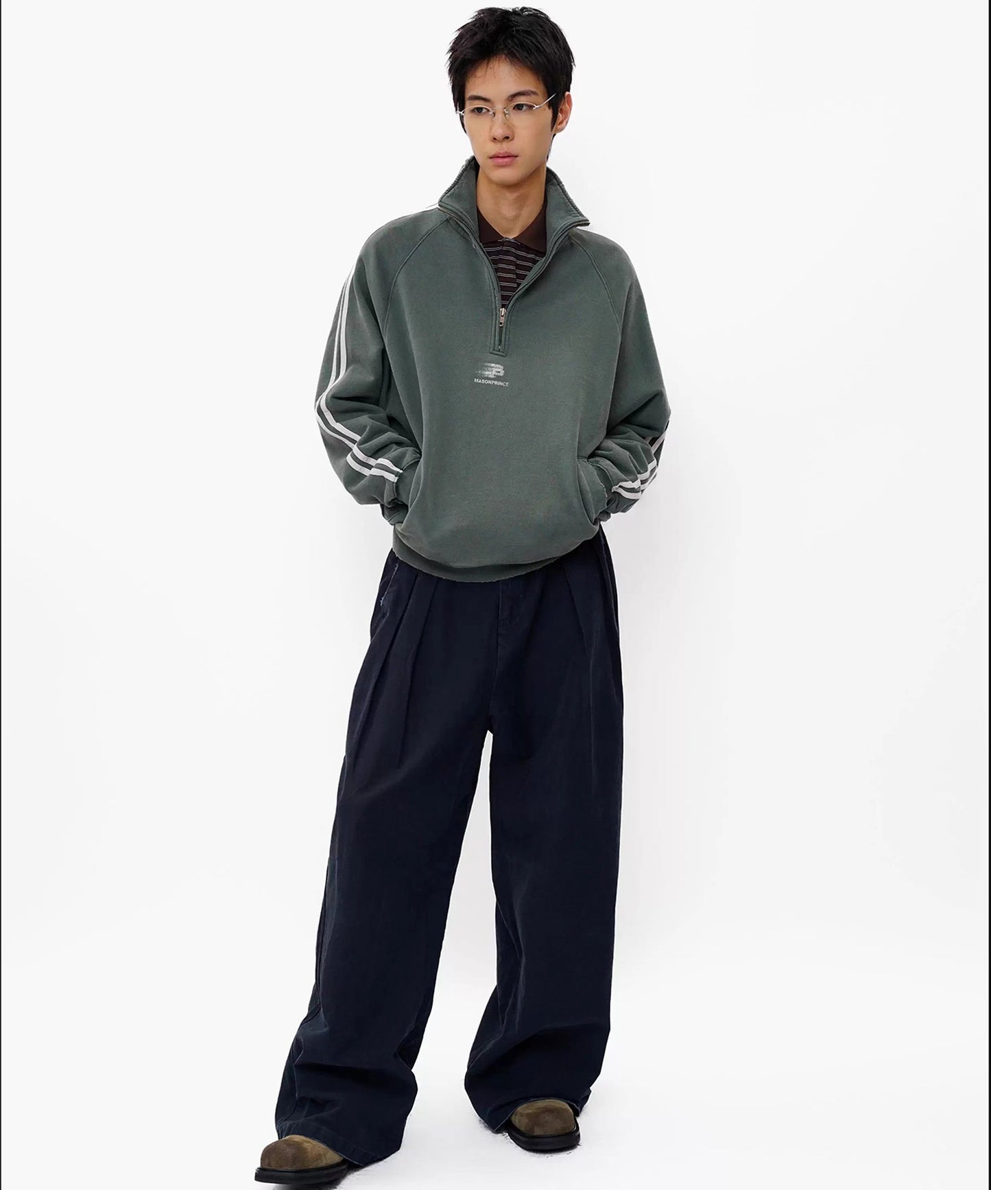 ルーズフィット ダブルプリーツ コットンワークパンツ XXK4359【MASONPRINCE】【2025AW】