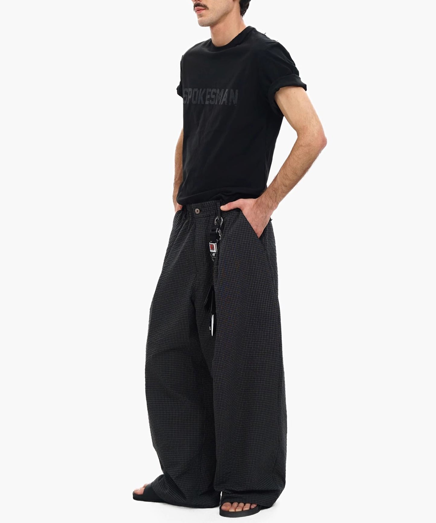 ルーズフィット ダブルプリーツ チェックパンツ XXK4365【MASONPRINCE】【2025SS】