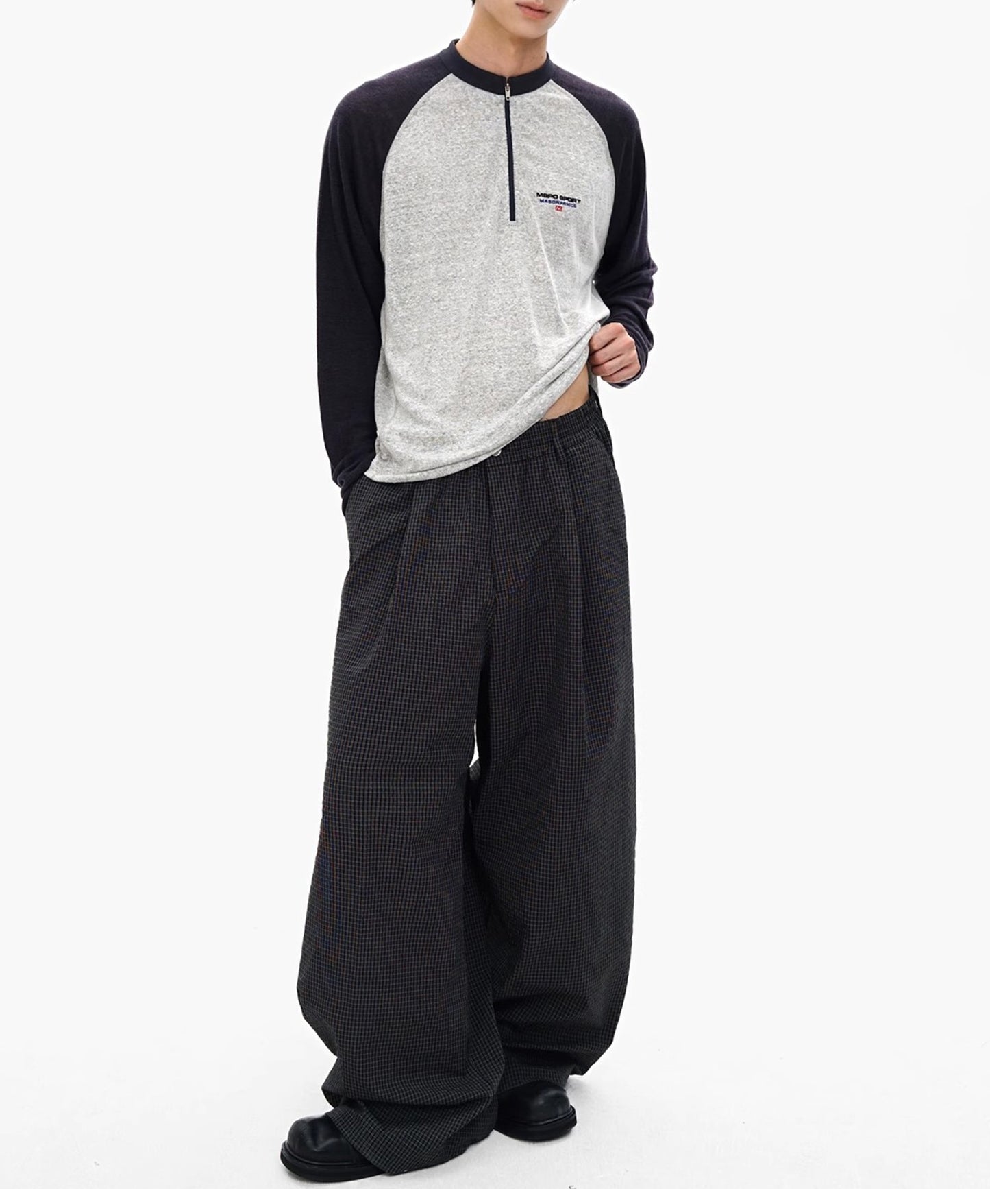 ルーズフィット ダブルプリーツ チェックパンツ XXK4365【MASONPRINCE】【2025SS】