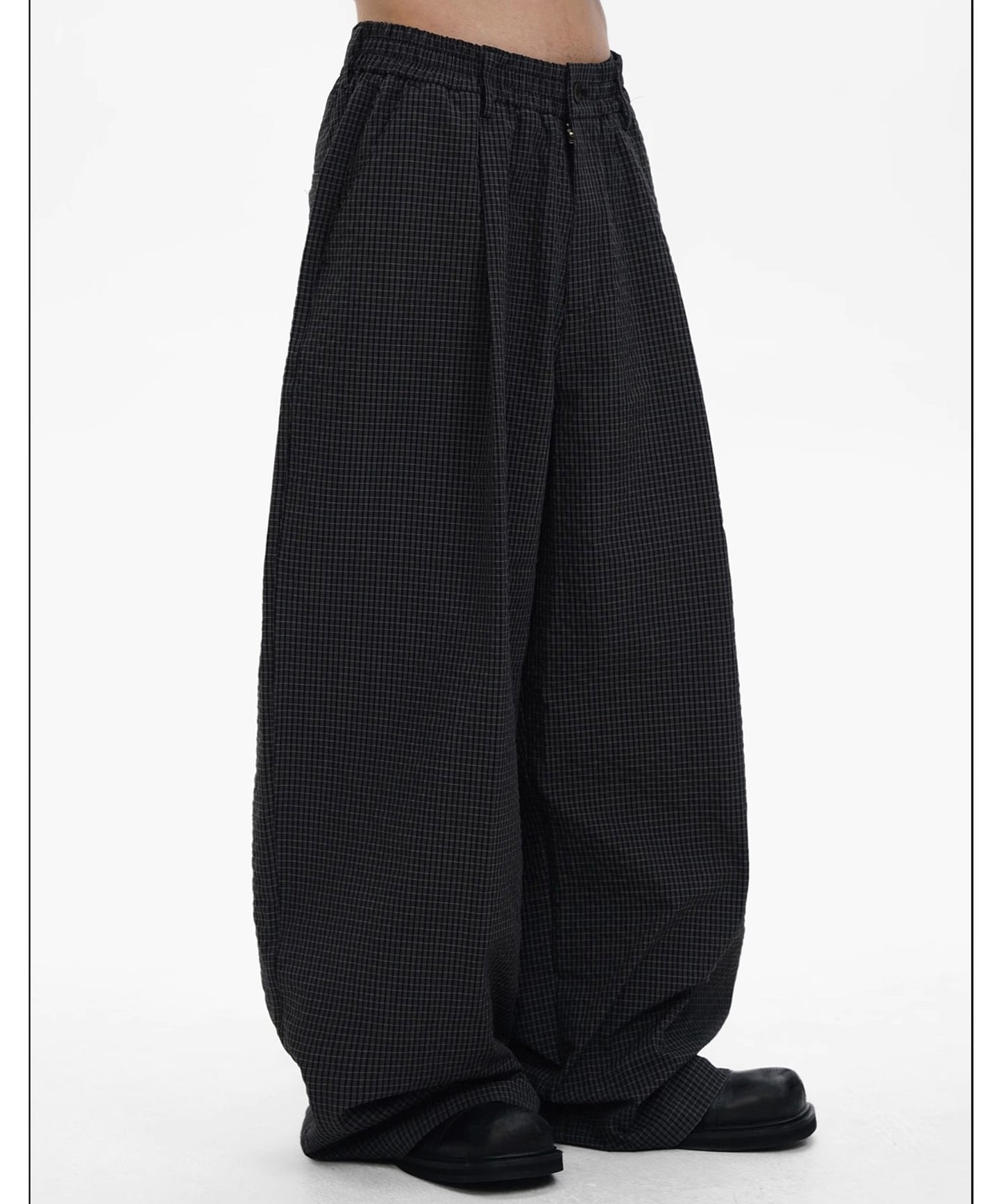 ルーズフィット ダブルプリーツ チェックパンツ XXK4365【MASONPRINCE】【2025SS】
