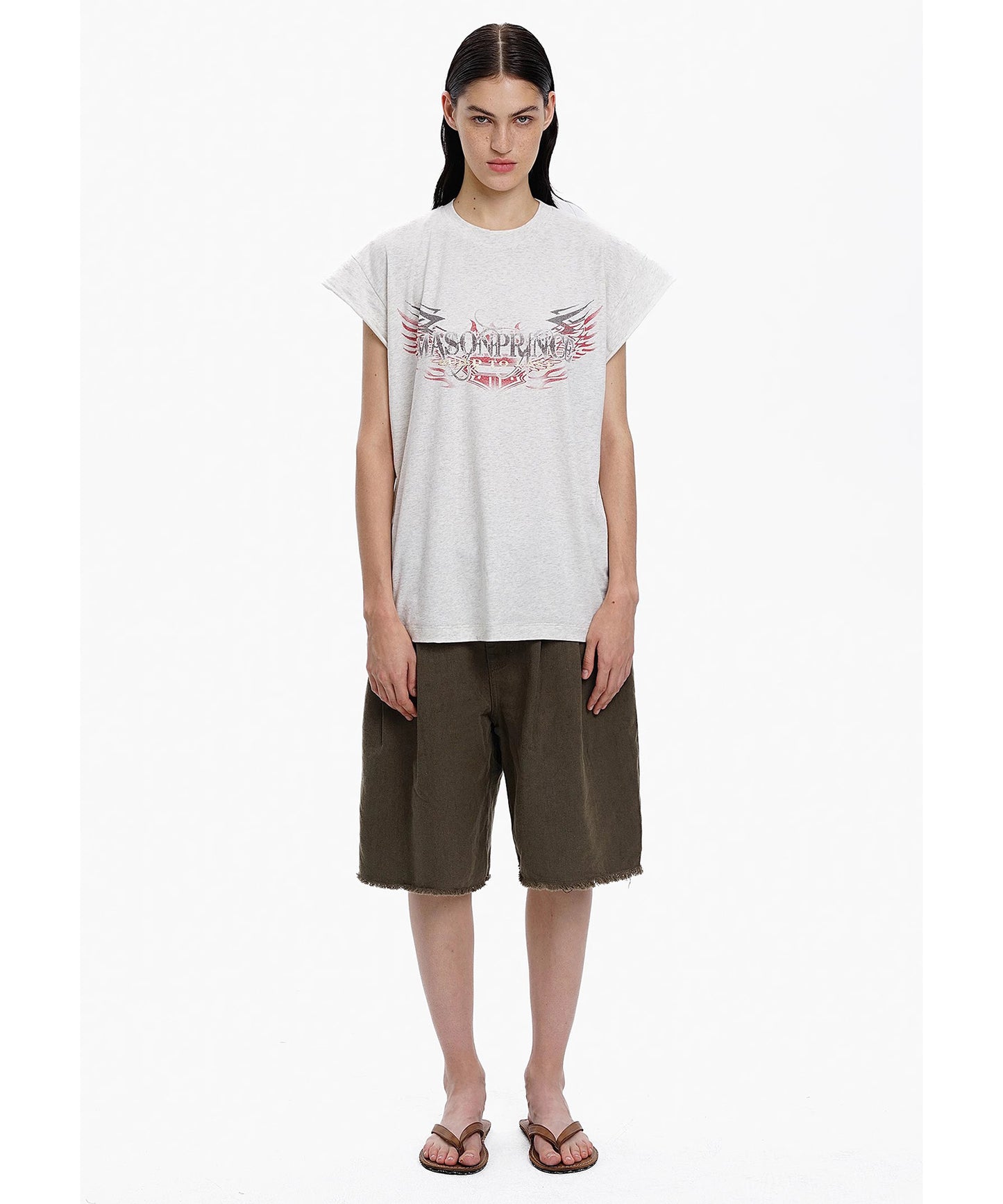 オーバーサイズ 両面プリント フライングスリーブ Tシャツ BX3096【MASONPRINCE】【2025SS】