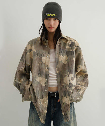 【SALE 30%OFF_特別価格適用※カートに入れるとセール価格が適用されます※】オーバーサイズ シワ加工 カモフラ柄シャツ CS2162【MASONPRINCE】【2025SS】