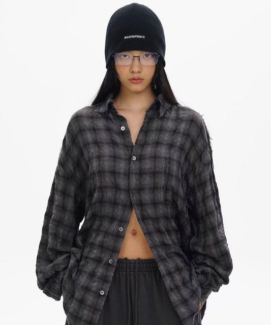 オーバーサイズ シワ加工 チェック柄 シャツ CS2183【MASONPRINCE】【2025AW】