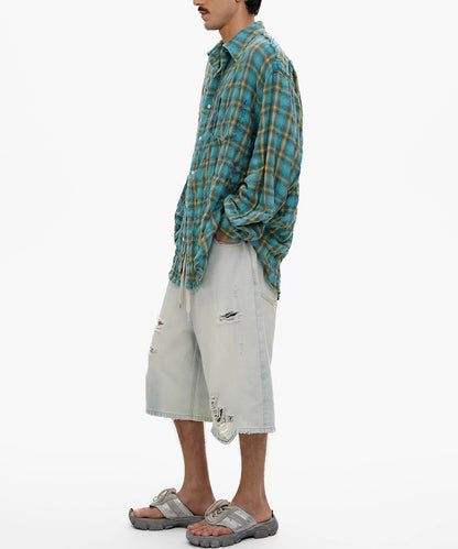 オーバーサイズ シワ加工 チェック柄 シャツ CS2183【MASONPRINCE】【2025AW】