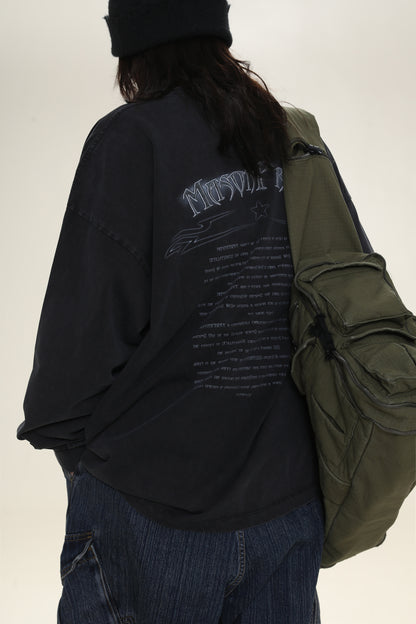 Big silhouette vintage processing MP original band tour long TEE CT6065