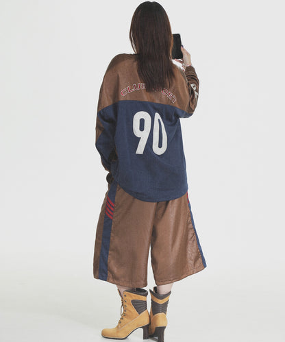 【SALE 30%OFF_特別価格適用※カートに入れるとセール価格が適用されます※】ルーズフィット 素材切り替え クロップド トラックパンツ DK3103【MASONPRINCE】