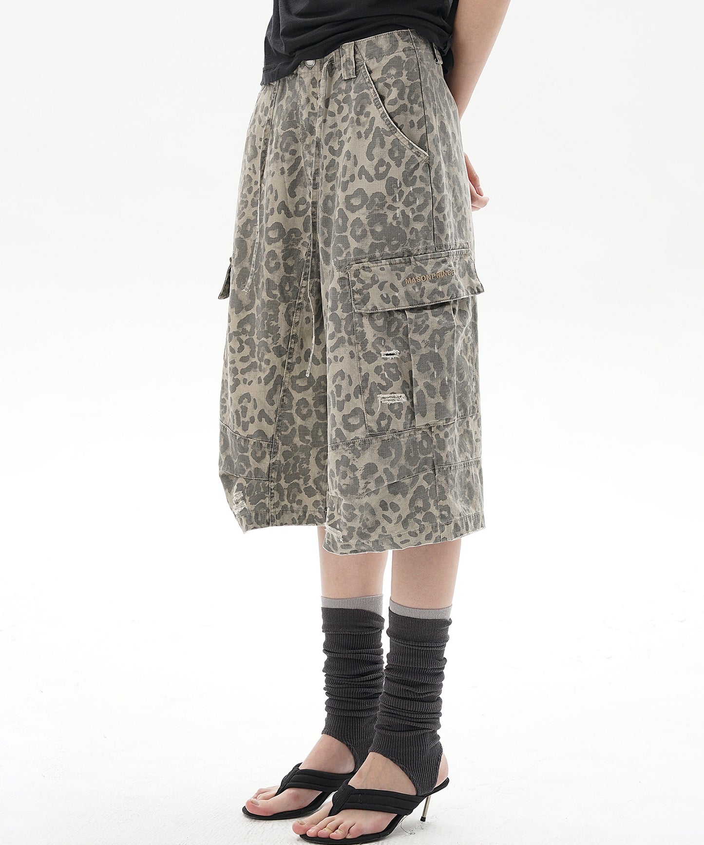 Loose fit leopard print cropped cargo pants DK3113 [2025SS]