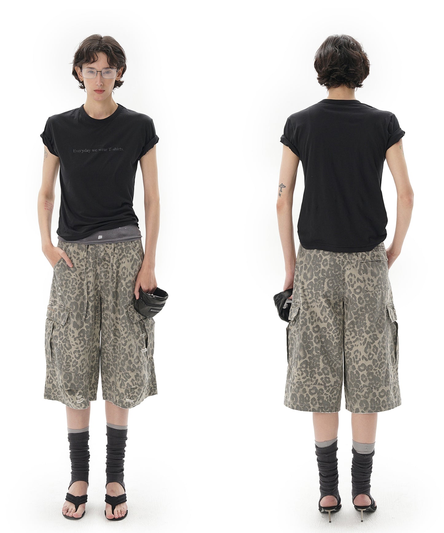 Loose fit leopard print cropped cargo pants DK3113 [2025SS]