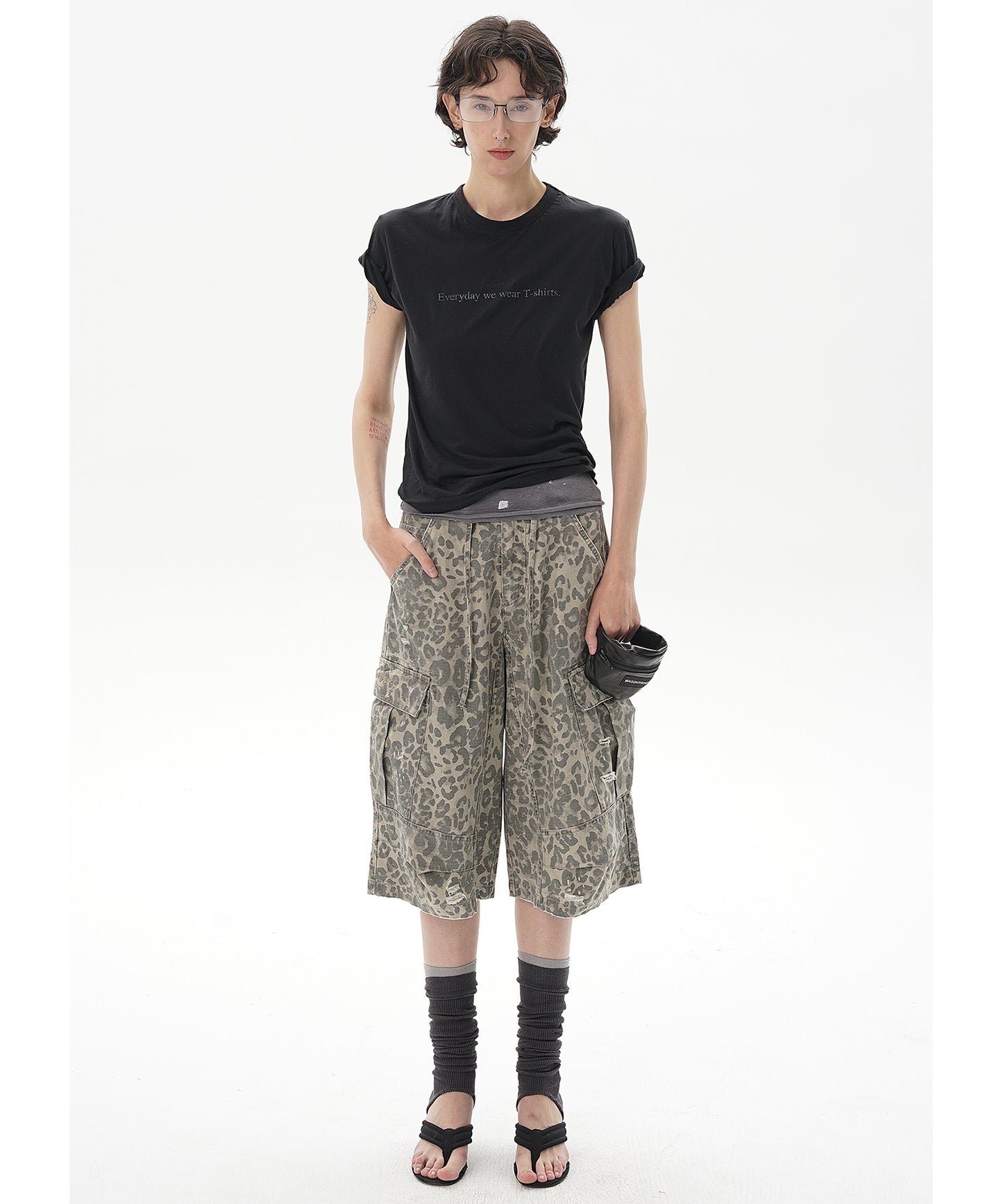Loose fit leopard print cropped cargo pants DK3113 [2025SS]