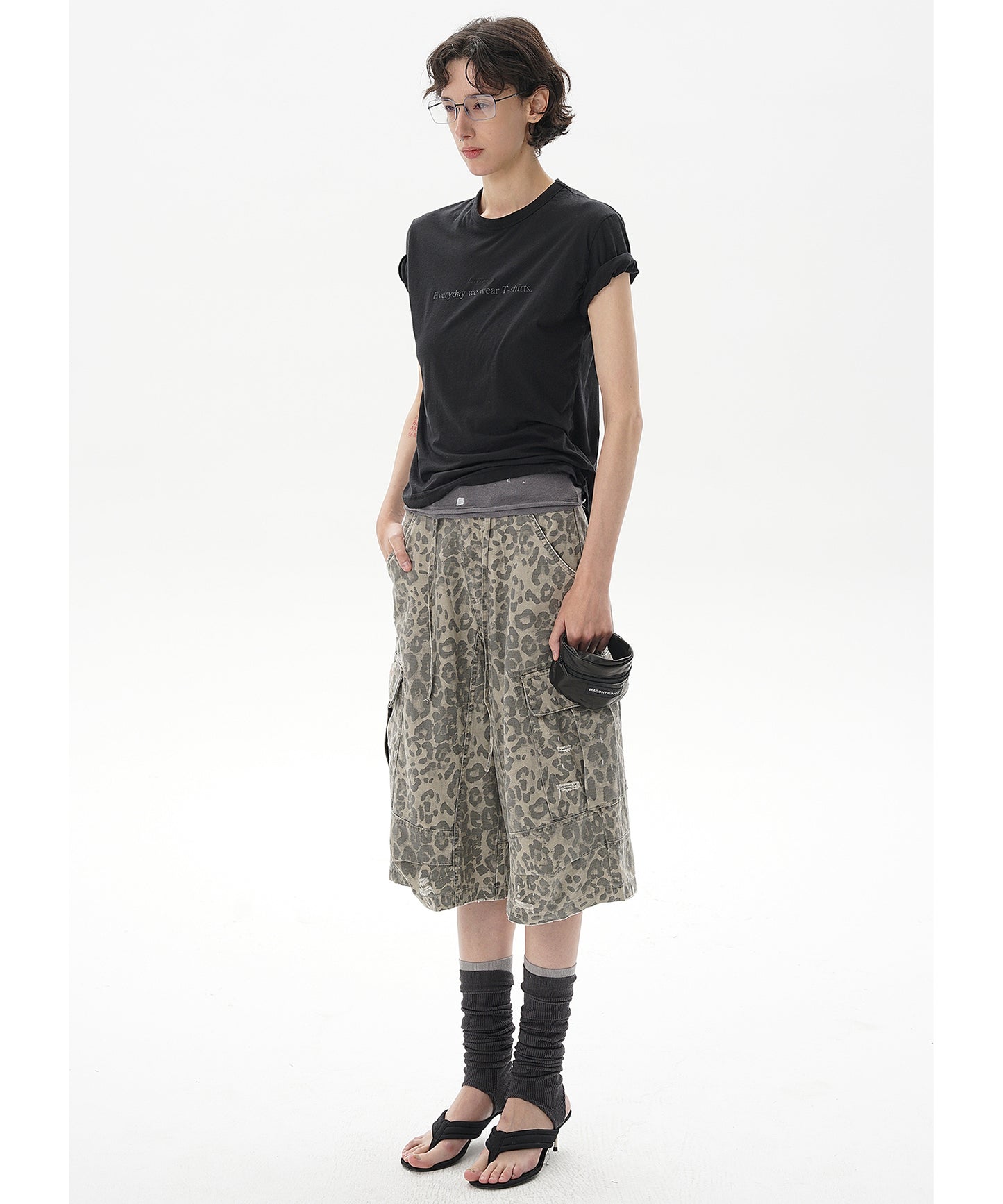 Loose fit leopard print cropped cargo pants DK3113 [2025SS]