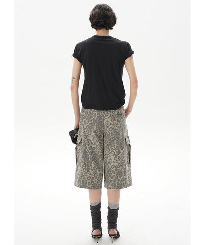 Loose fit leopard print cropped cargo pants DK3113 [2025SS]