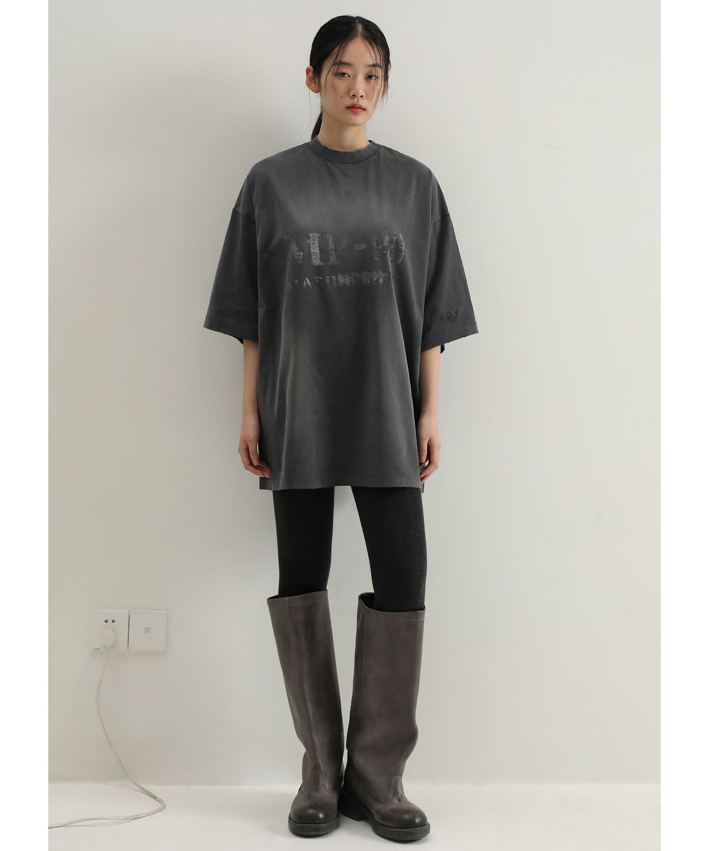 オーバーサイズ ヴィンテージ加工 掠れロゴプリント Tシャツ DT4312【MASONPRINCE】【2025SS】