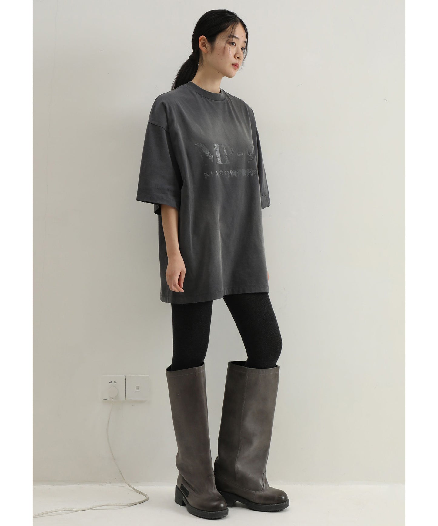 オーバーサイズ ヴィンテージ加工 掠れロゴプリント Tシャツ DT4312【MASONPRINCE】【2025SS】