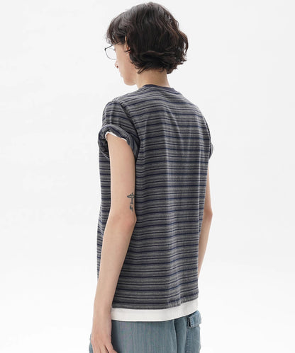 レイヤードデザイン ロゴ ボーダー柄 Tシャツ DT4334【MASONPRINCE】【2025SS】