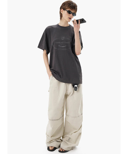 【SALE 30%OFF_特別価格適用※カートに入れるとセール価格が適用されます※】4カラー オーバーサイズ ひび割れ加工プリント Tシャツ DT4337【MASONPRINCE】【2025SS】