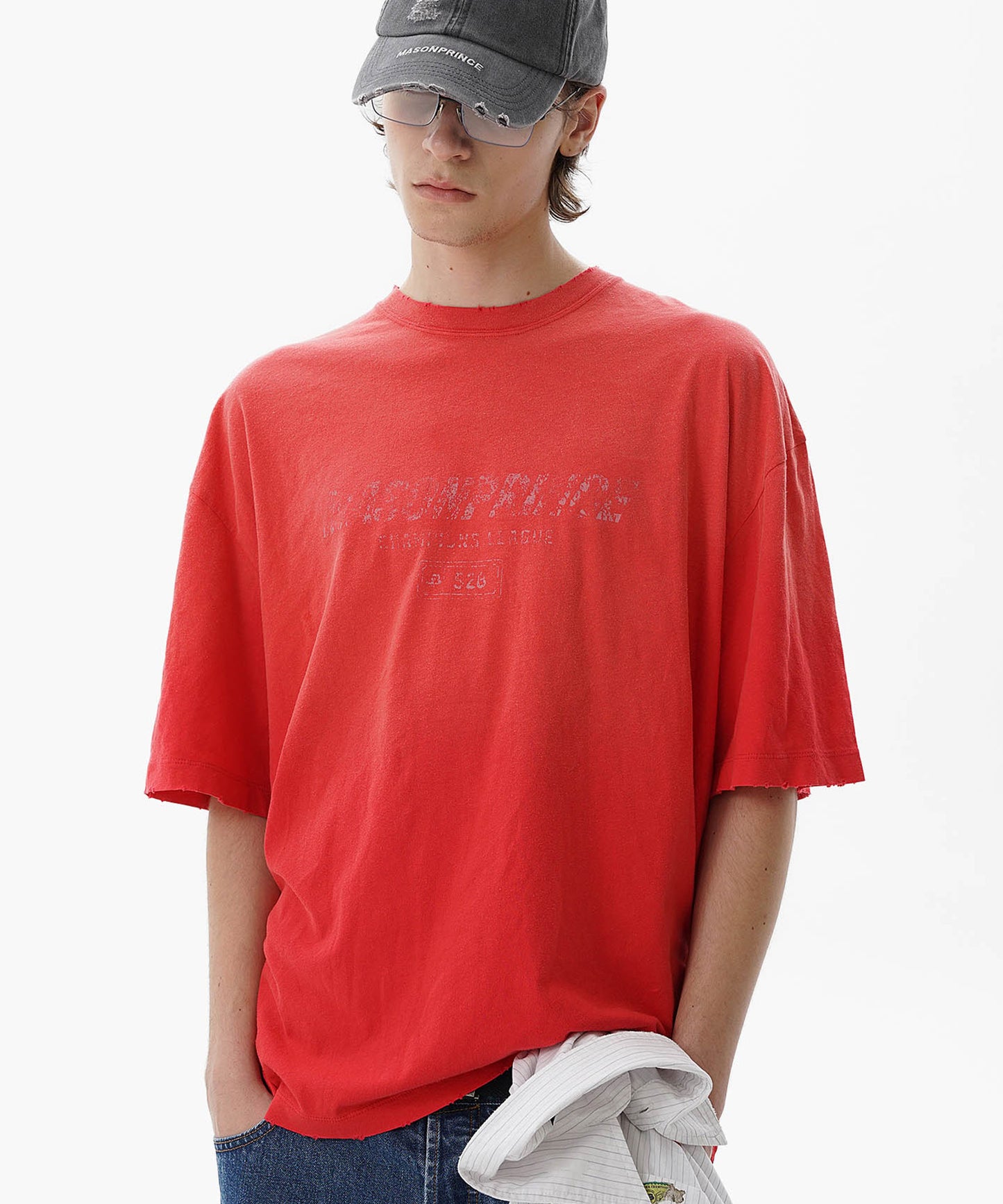 【自社サイト限定】オーバーサイズ ヴィンテージウォッシュ加工 掠れロゴプリント Tシャツ DT4344【MASONPRINCE】【2025SS】
