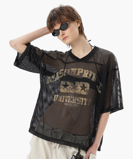 Vネック ナンバリング メッシュTシャツ DT4346【MASONPRINCE】【2025SS】