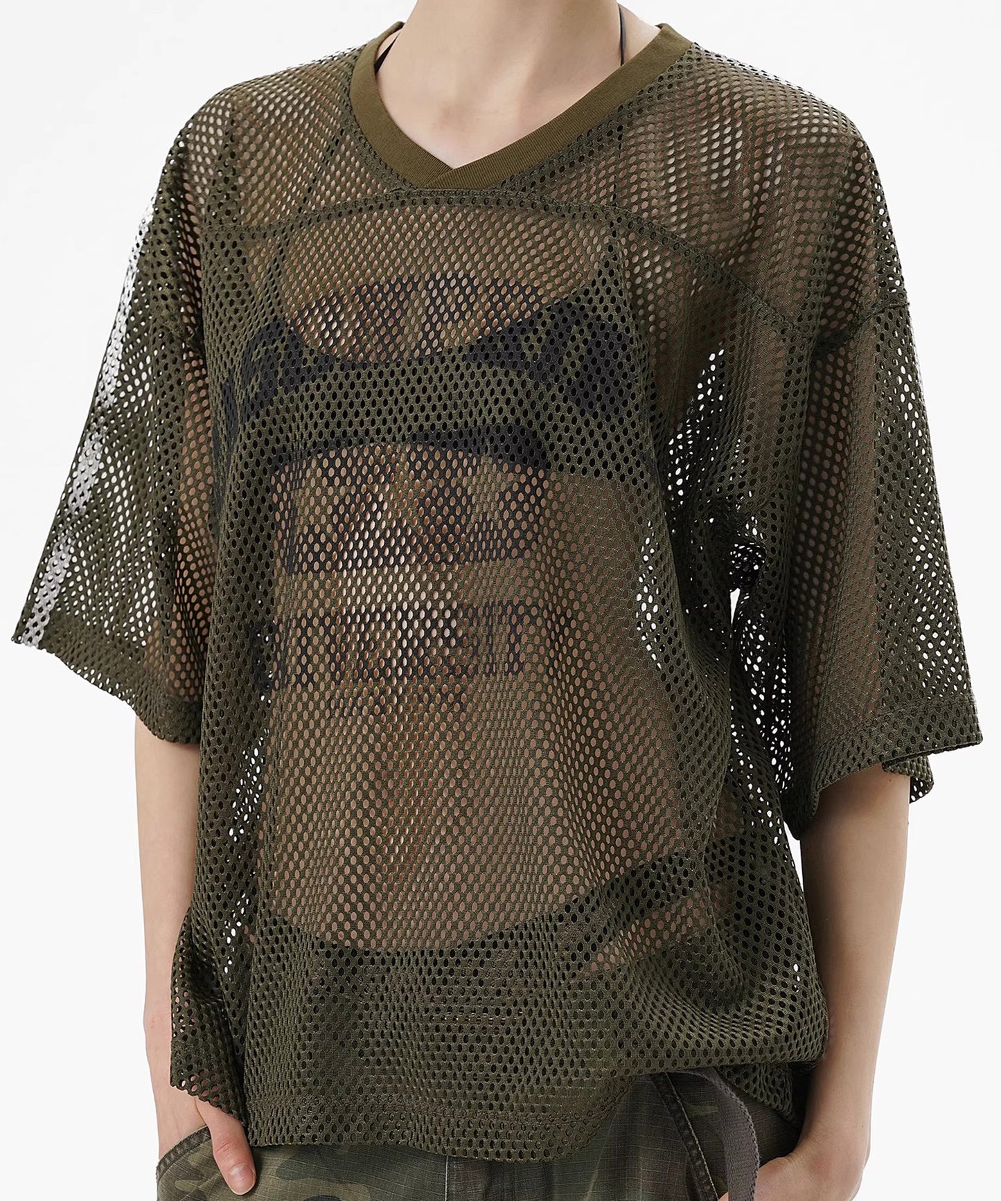 Vネック ナンバリング メッシュTシャツ DT4346【MASONPRINCE】【2025SS】