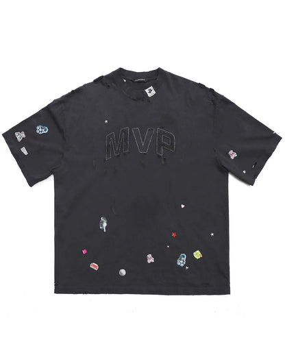 【自社サイト限定】オーバーサイズ ステッカーデザイン ダメージ加工 Tシャツ DT4354【MASONPRINCE】【2025SS】