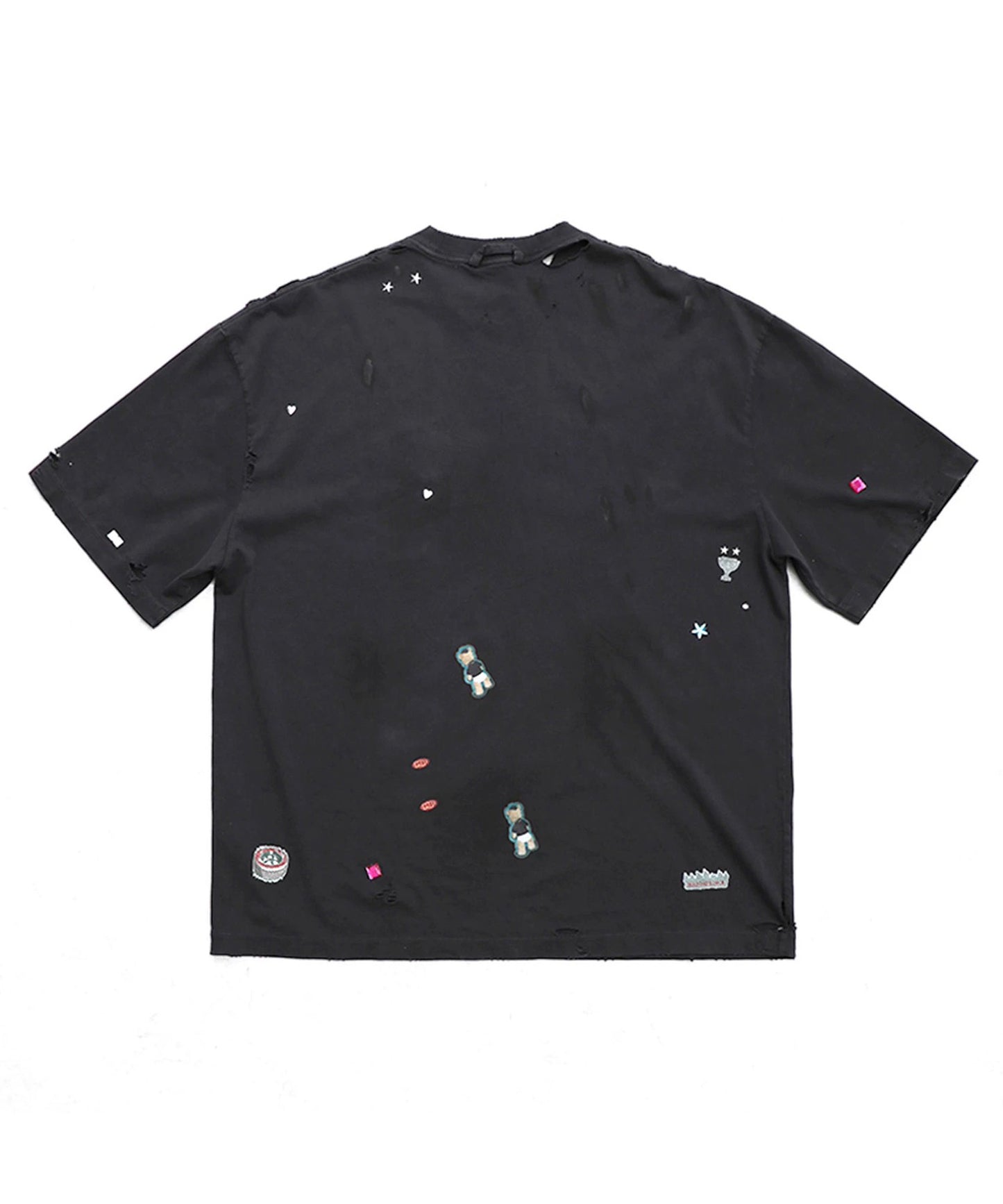 【自社サイト限定】オーバーサイズ ステッカーデザイン ダメージ加工 Tシャツ DT4354【MASONPRINCE】【2025SS】