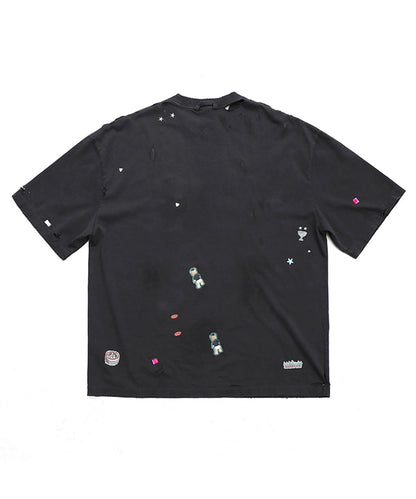 【自社サイト限定】オーバーサイズ ステッカーデザイン ダメージ加工 Tシャツ DT4354【MASONPRINCE】【2025SS】