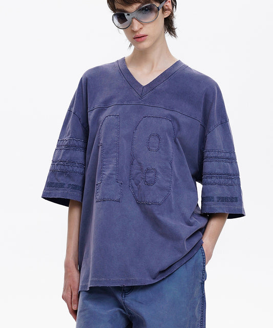 オーバーサイズ ヴィンテージ加工 ナンバリング Vネック Tシャツ DT4366【MASONPRINCE】【2025SS】