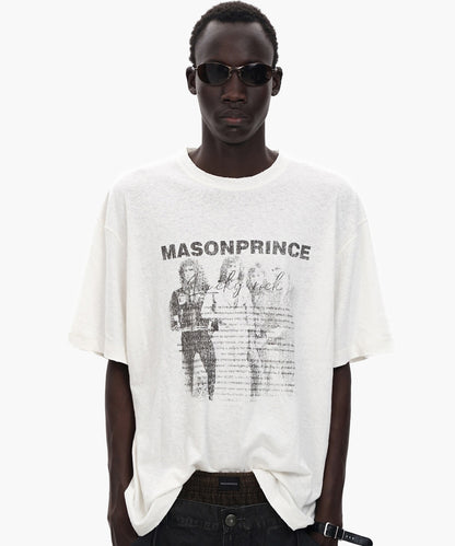 オーバーサイズ ヴィンテージ加工 ロックプリント バンドTシャツ DT4368【MASONPRINCE】【2025SS】