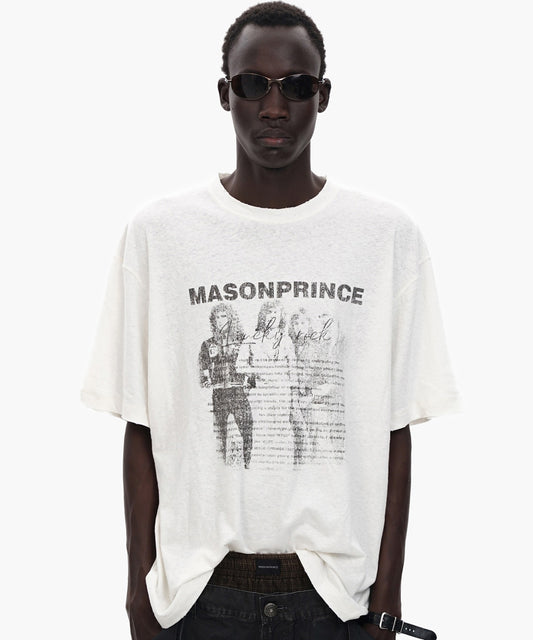 オーバーサイズ ヴィンテージ加工 ロックプリント バンドTシャツ DT4368【MASONPRINCE】【2025SS】